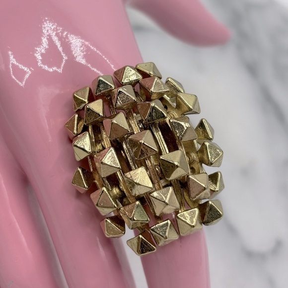 Chunky Studded Cluster Gold Tone Fashion Stretch Ring - Picture 3 of 7